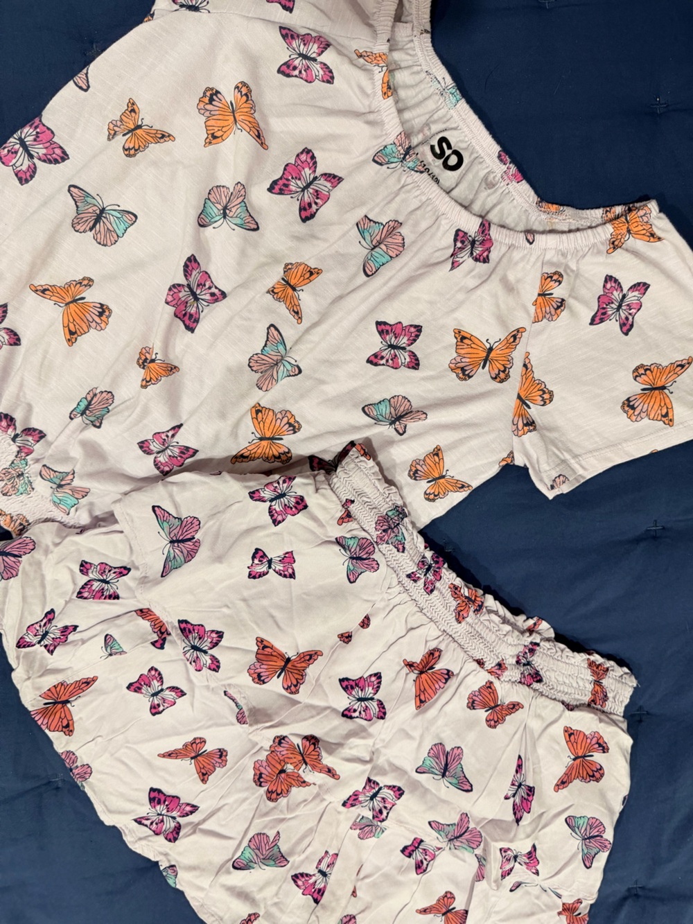 SO Kids White Butterfly Two Piece Skirt Set with Attached Shorts Size 10/12